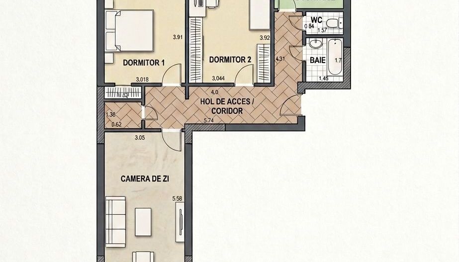 3 camere lângă Valea Morilor | 72,6 m² | Buiucani, str. Vasile Lupu 59 - Poză 18