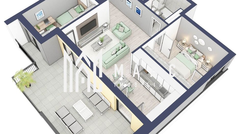 Apartament 3 camere | Balcon 27.3 mp | Etaj 3 | Turnisor - Poză 4