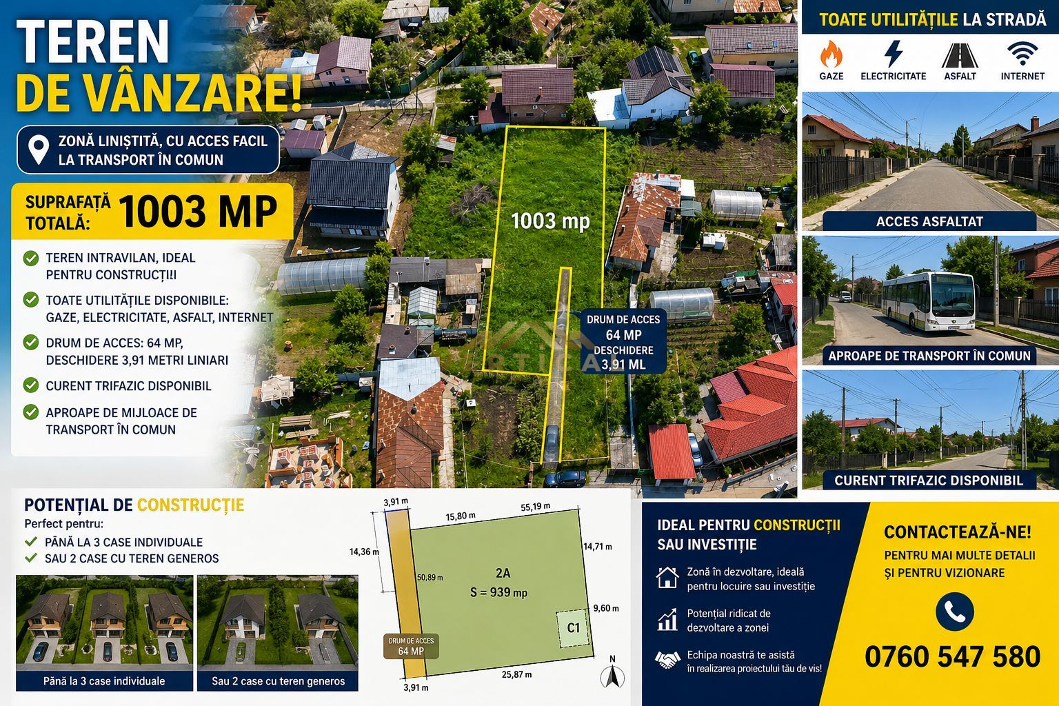 🌿 TEREN INTRAVILAN 1003 MP | COMUNA BERCENI - Poză 1