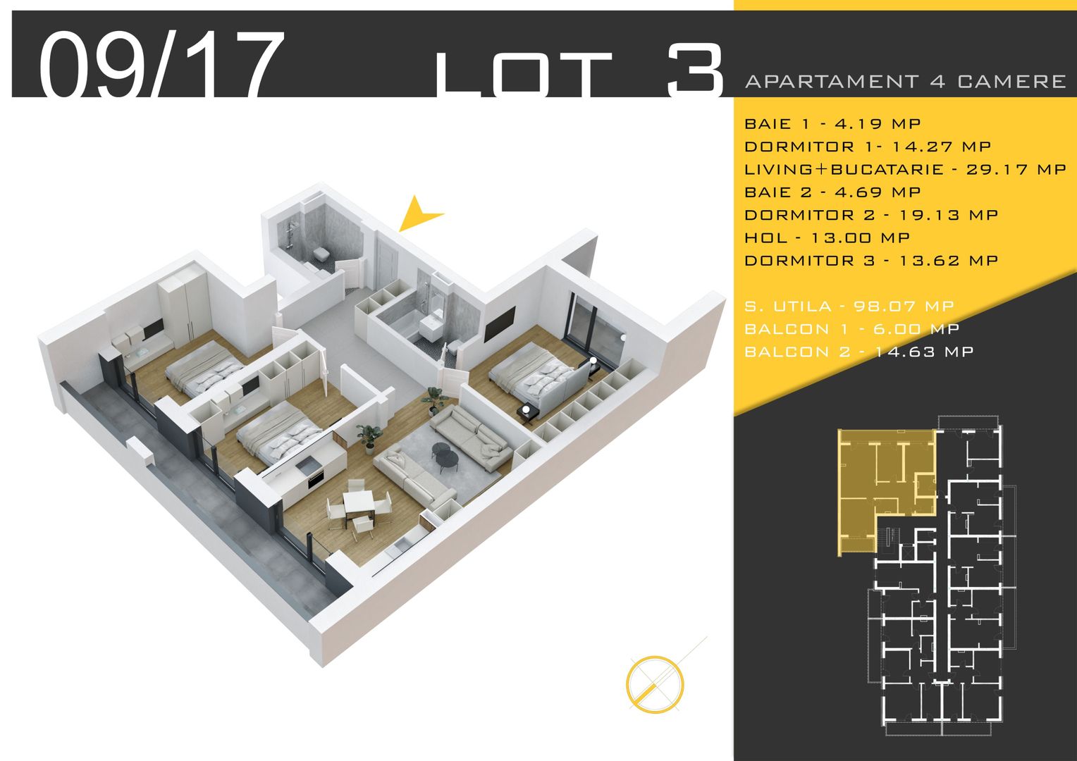 AP. 4 CAM. DECOMANDAT IN BLOC P+3 / COMPLEX PREMIUM- PALLADY! - Poză 2
