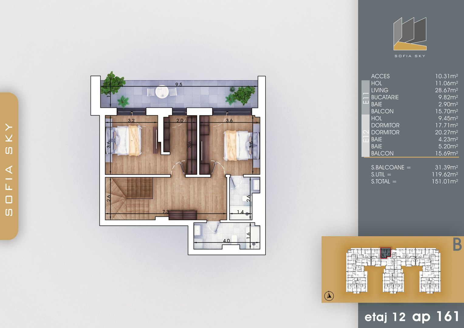 3 camere Duplex 3 bai si acces lift in interior la 7 min M Nicolae Teclu Pallady - Schiță 10