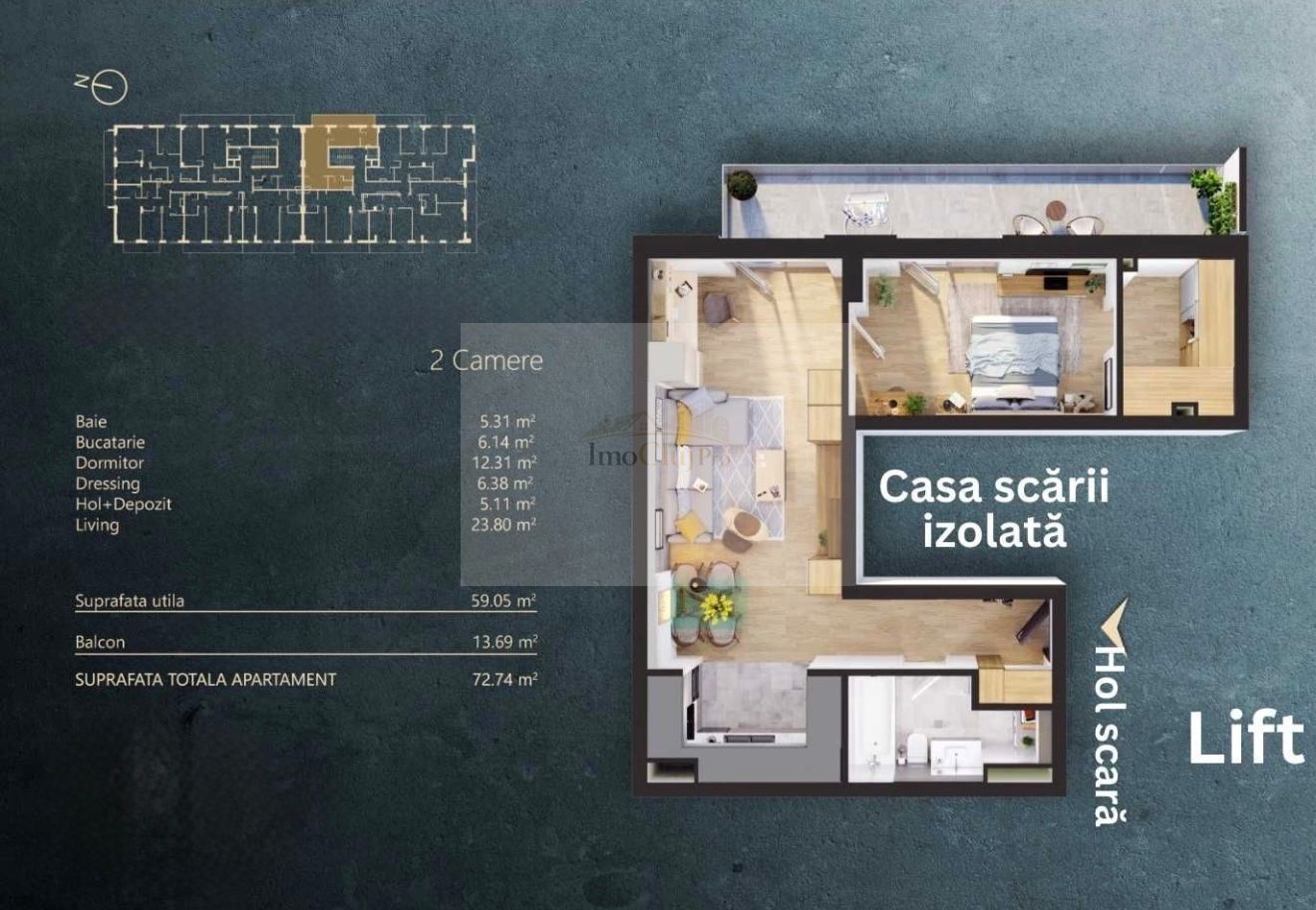 Investiție! Vânzare apartament 2 camere, terasă panoramică~zona Auchan - Poză 11