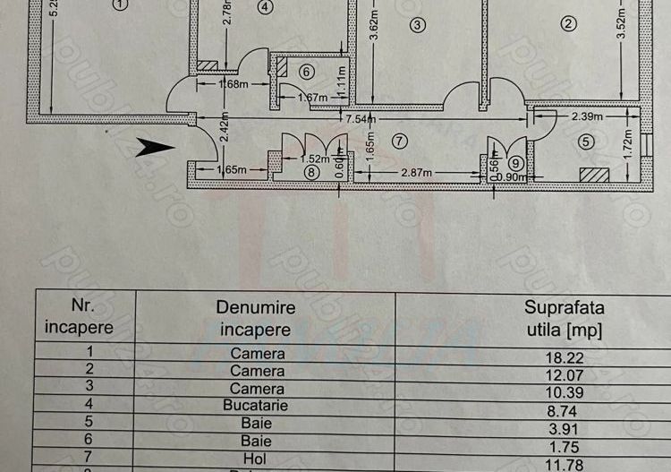 Apartament 3 camere dec. ,Galati, la PS-uri, Casa Roșie etaj 2, 68 mp. - Poză 13