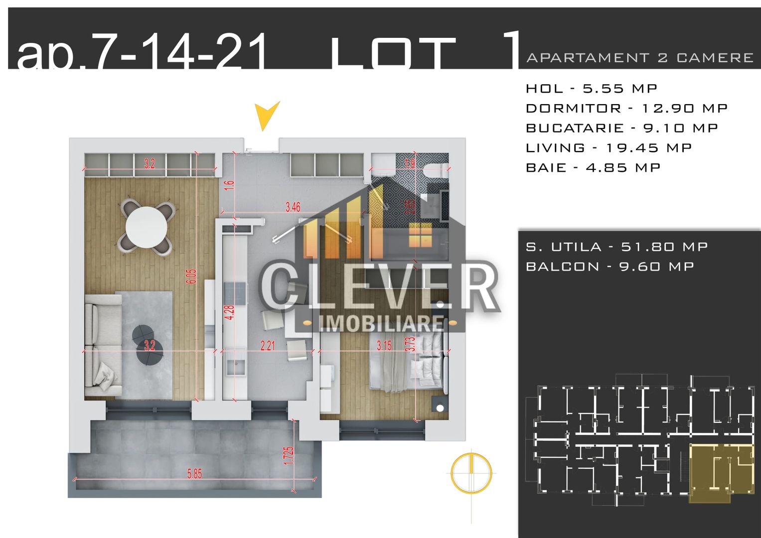 Apartament 2 cam Decomandat, Comision 0%, Zona Pallady - Schiță 8