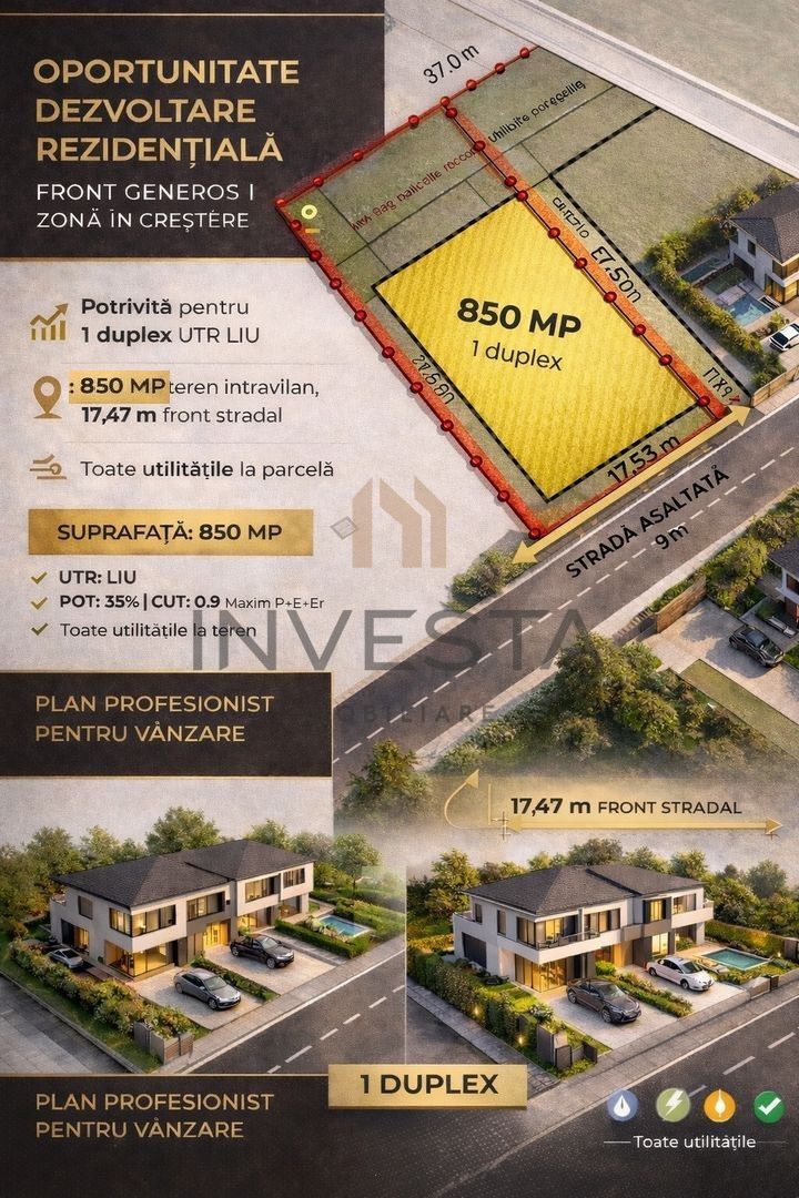 Teren 850 mp cu front de 17.47 m pretabil pentru duplex! Autorizabil! - Poză 1
