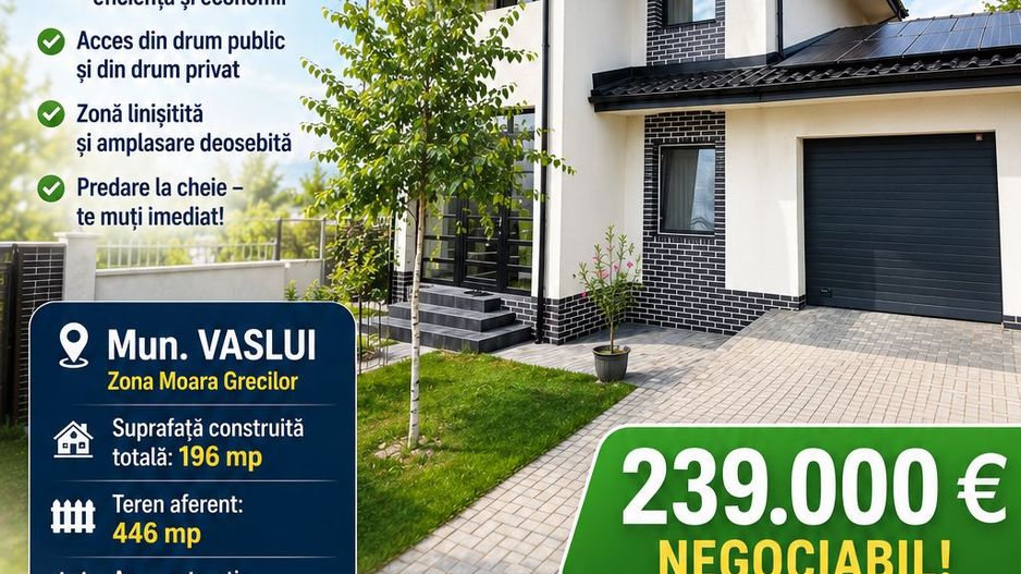 VILĂ individuală P+1E, teren 450 mp, mobilată, VASLUI, M. Grecilor - zona LCL; - Poză 1