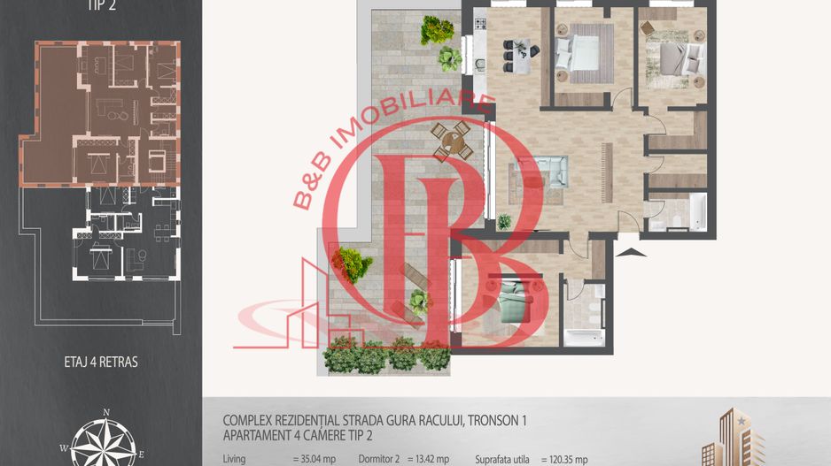 4 camere cu terasa 700 metri de  Metrou Nicolae Teclu - Schiță 1