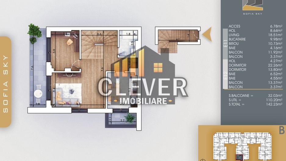 Duplex 4 Camere 143 mp, etaj 11/12, 3 bai, 700m metrou Teclu - Poză 2