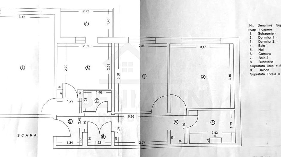 3 camere-etaj 4-68MP- Centrala Termica-Aer Conditionat-zona Ciuperca - Schiță 11