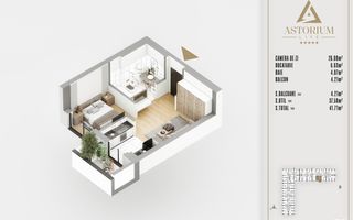 2 camere tip studio finalizat proiect premium titan pallady - Schiță 2