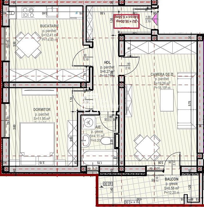Apartament 2 camere | Etaj 1 | 56 mp utili  | Șelimbăr – Zona Unirii - Schiță 6