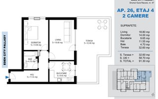 Penthouse 2 Camere Sector 3 | Terasă 33mp | Etaj 4 - Schiță 8