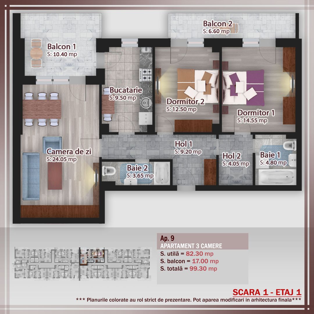 3 camere decomandat -oferta lansare proiect Pallady - Schiță 6