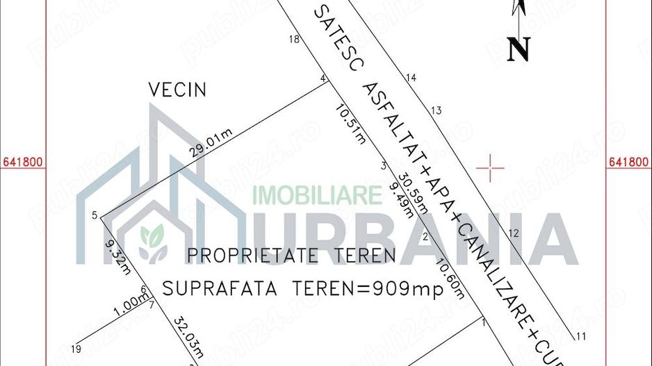 Teren intravilan 909 mp, Erbiceni – utilitati la proprietate (apa, canalizare, energie electrica, drum asfaltat) - Poză 1