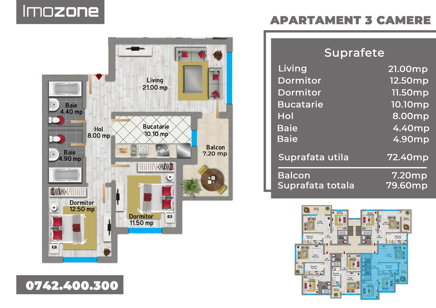 Apartament 3 camere, 80 mp, etaj 3, finalizat, Militari - Pacii, OMV Iuliu Maniu - Schiță 2