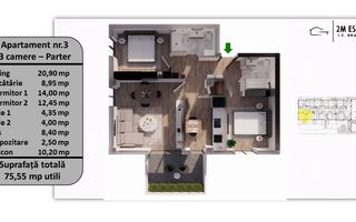 Apartament 3 camere, 74 mp utili + balcon, orientare Sud-Vest - Poză 2