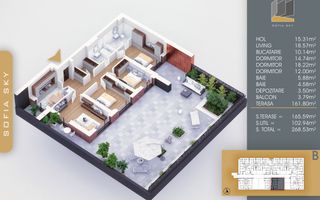 4 camere cu terasa de 165 mp Pallady  7 min Metrou N. Teclu - Schiță 1