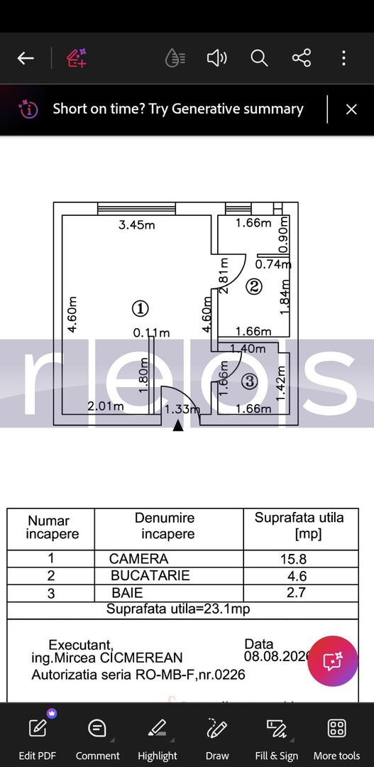 DE VANZARE GARSONIERA  ZONA BRANCOVEANU | 23 MP | ETAJ 9/10 | - Schiță 7