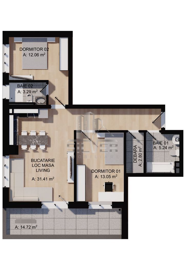 Apartament cu 3 camere/68mp/terasa 15mp/zona Eroilor. - Poză 3