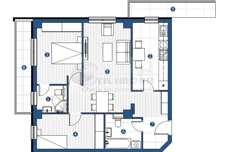 Apartament cu 3 camere in Galata,Iasi , 81.45 mp, etaj 5, bloc nou ! - Schiță 5
