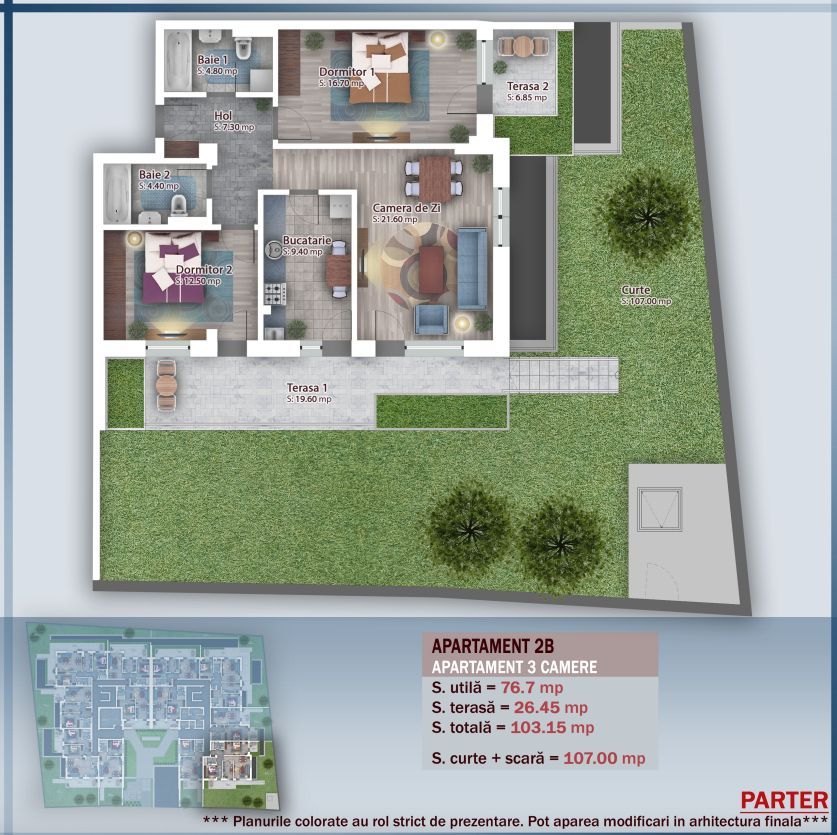 AP. 3CAM. SPATIOS + GRADINA IN BLOC P+4 / INCALZIRE PARDOSEALA! - Poză 2