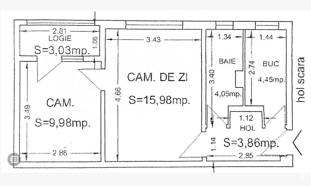 Apartament 2 camere Casa de Cultura - centrala termica | bloc 1978 - Schiță 10