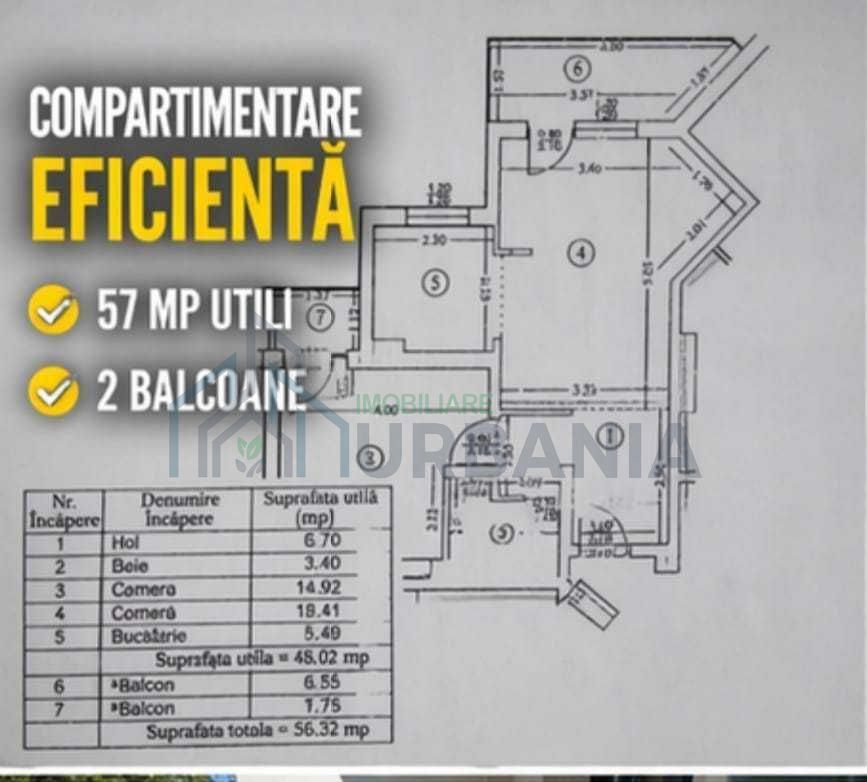 Apartament 2 camere, Bellevue Residence Copou, Iasi - 57 mp, mobilat, 2 balcoane - Poză 7