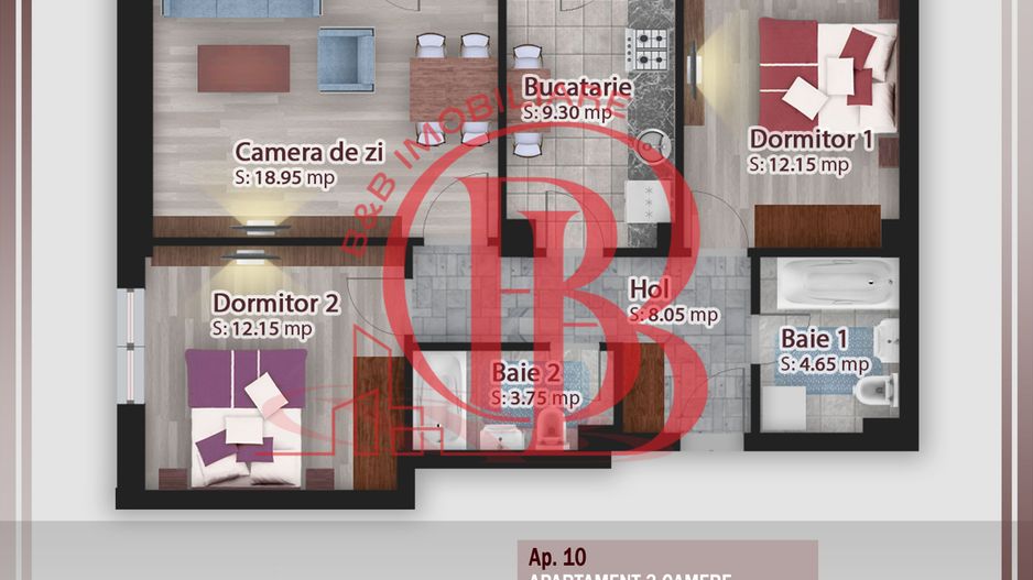 3 camere-Ideal Investitie-Incalzire in pardoseala Pallady - Schiță 1