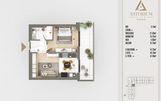 2 camere finalizat proiect premium titan pallady - Schiță 5