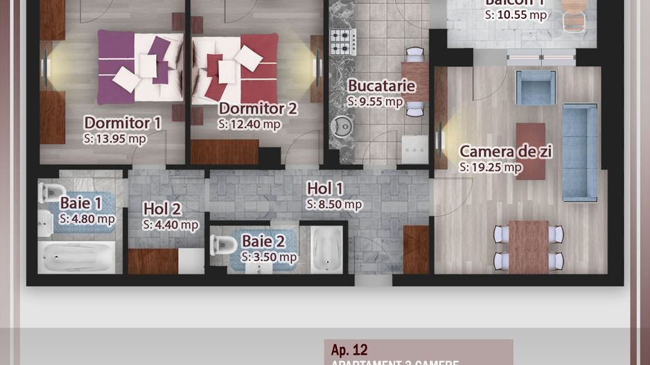 3 camere  -oferta lansare proiect Pallady - Schiță 1