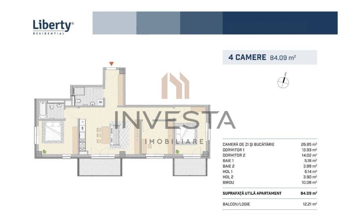 Asamblu Liberty! Apartament 4 camere cu finisaje de top! 96mp total! - Schiță 14