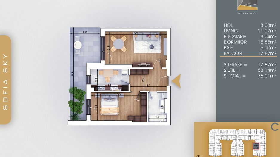 2 camere spatios Titan Pallady  7 min Metrou Nicolae Teclu - Schiță 5