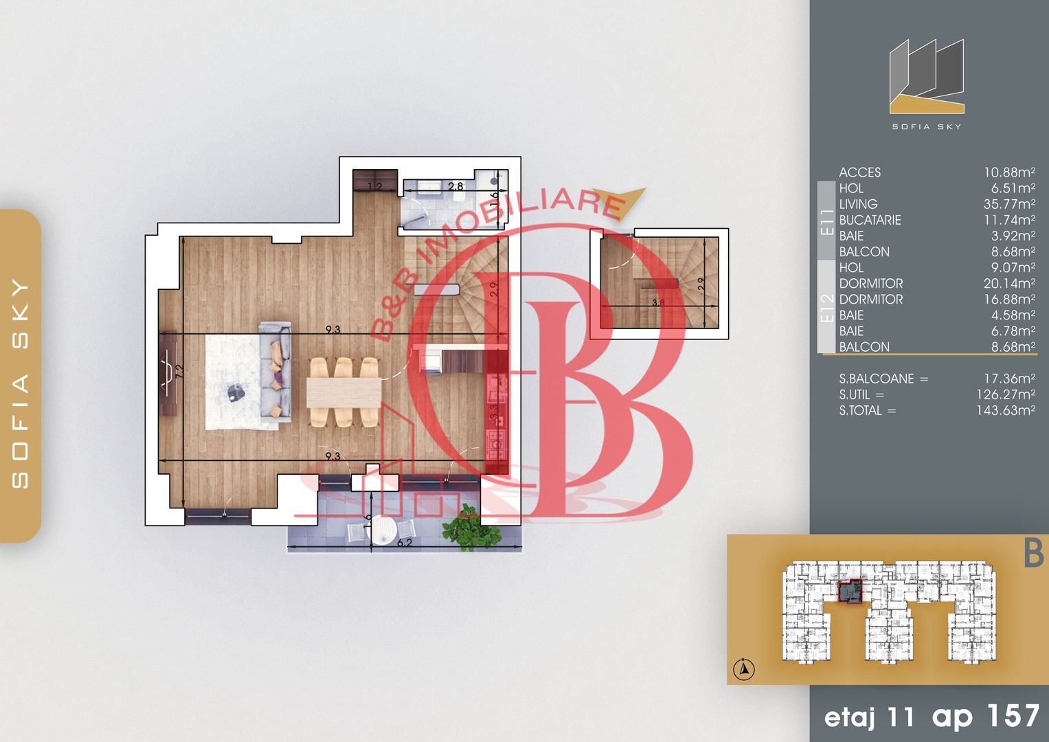 Duplex Titan Pallady 3 camere Mutare Rapida 7min metrou - Schiță 2