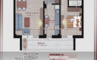 Apartament 2 camere Suprafata Generoasa-Living 26mp - Schiță 8