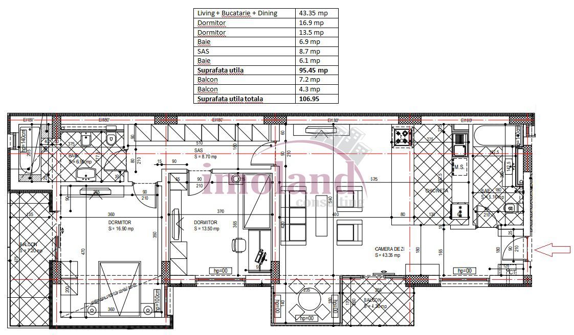 Apartament 3 camere - Zona Marriott - Schiță 15