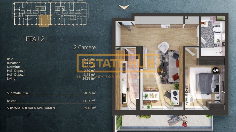 Apartament 2 camere bloc nou | Comision 0% - Poză 2