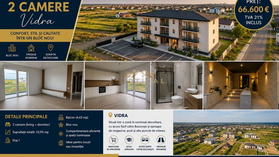 Apartament Nou 2 Camere de Vânzare Vidra | Bloc Nou | Finisaje Moderne - Poză 1