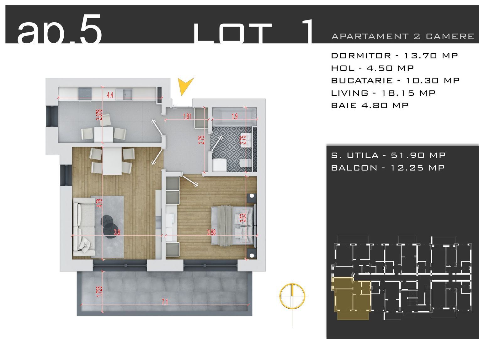 2 camere decomandat -parcare inclusa -Pallady - Schiță 12