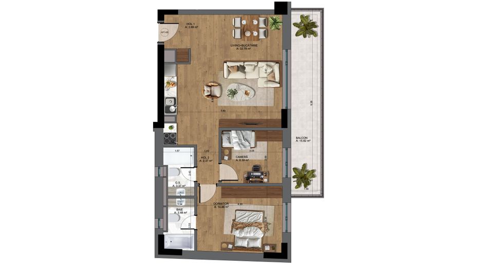 Apartament 3 camere nou -Pta-Unirii AP14B - Schiță 5