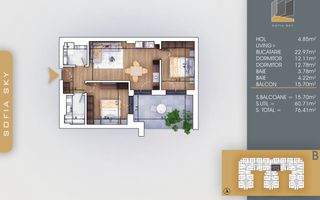 Apartament 3 camere  Titan Pallady  7 min Metrou Nicolae Teclu - Schiță 7