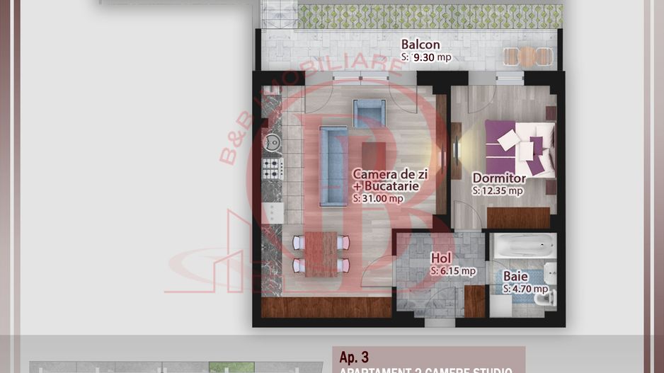 2 camere cu gradina proprie -Titan-Pallady-Metrou Teclu - Schiță 1