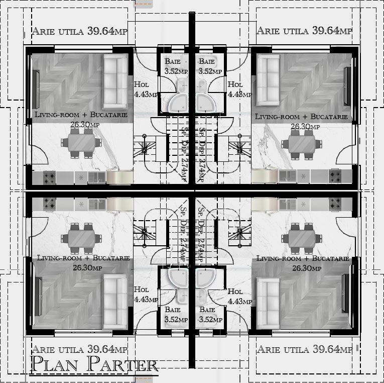 CASE TIP DUPLEX, 6 CAMERE, TOATE UTILITATILE, CENTRALA, COMISION 0% - Schiță 13
