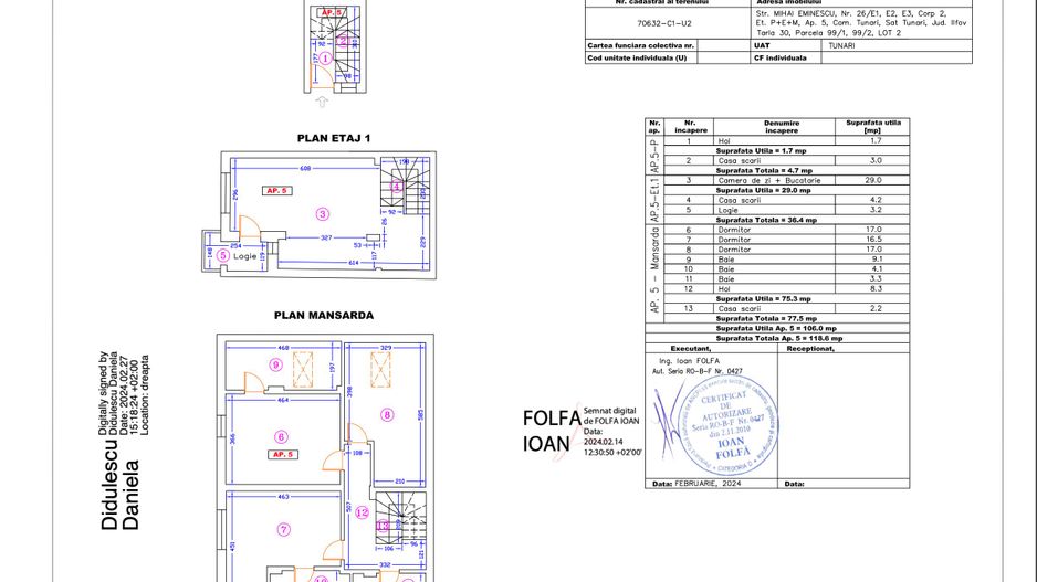 Apartament 5 – 5 camere – 118.6 mp – Parter + Etaj 1 + Mansarda - Poză 1