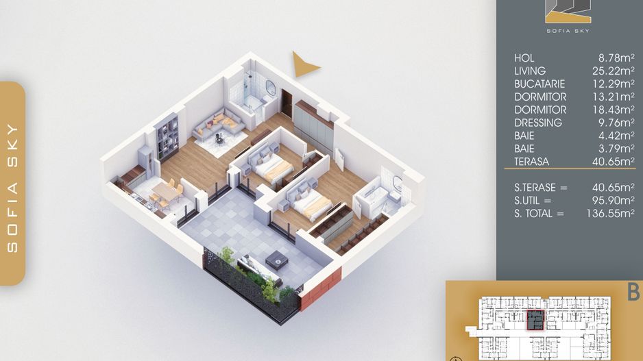 3 camere spatios cu terasa si dressing Titan Pallady  700 m Metrou Nicolae Teclu - Schiță 4