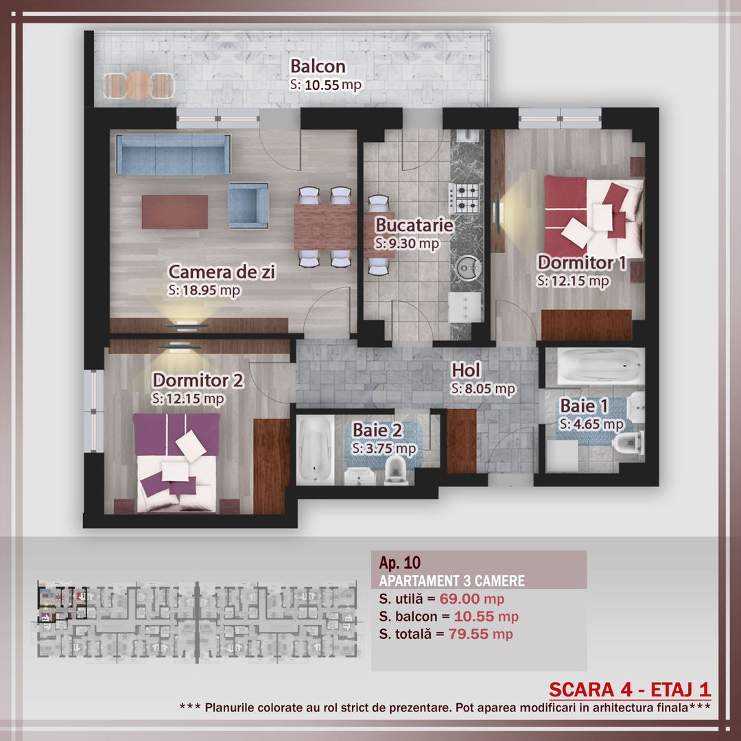 3 camere parcare bonus  -oferta lansare proiect Pallady - Schiță 1