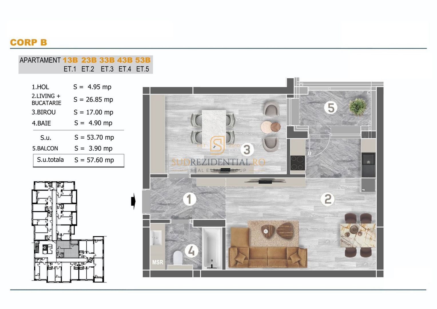 Apartament 2 camere, nou, finisaje moderne, Comision 0, Grand Arena - Schiță 6
