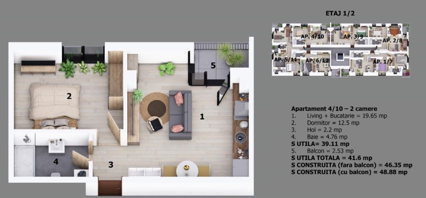 Apartament 2 camere Otopeni central | bloc cu lift | include parcare - Schiță 11