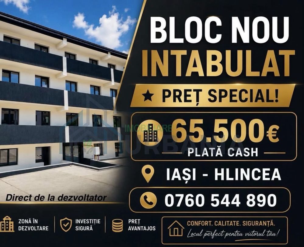 Bloc nou intabulat în Iași-Hlincea, apartamente cu 2 camere, mutare imediată - Poză 1