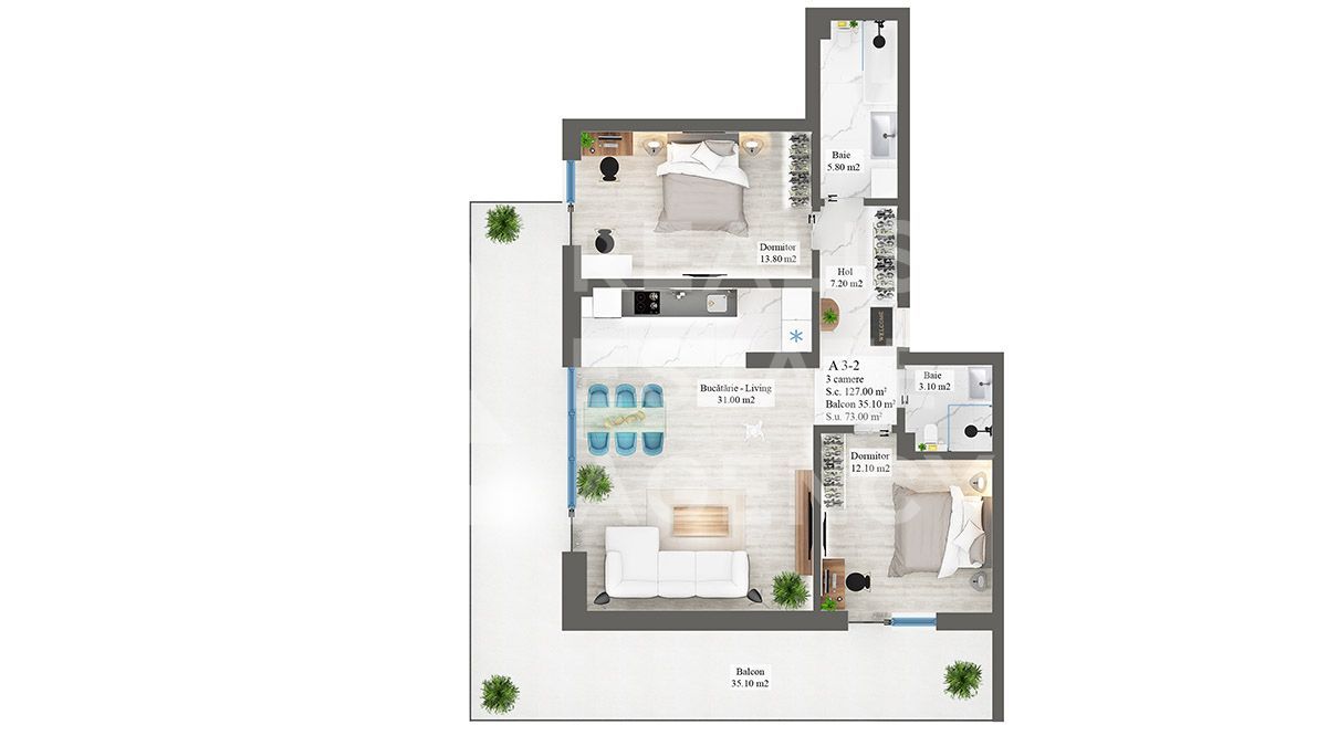 Apartament Premium cu 3 camere, Nobel Art Apartments,  București - Poză 14