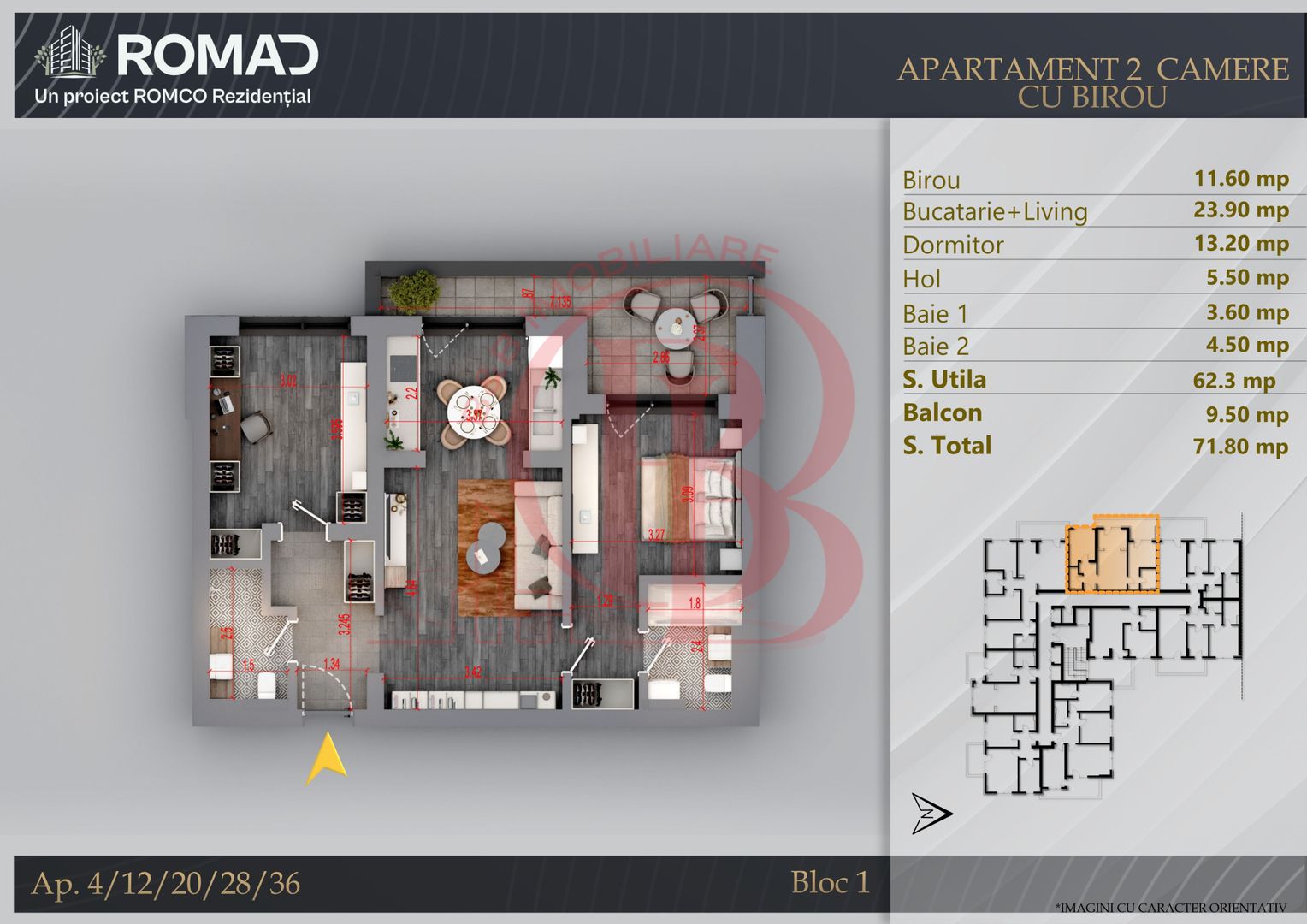 Apartament 3 camere Proiect Premium Independent Energetic - Schiță 1